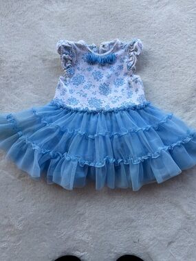 Little Me Light Blue Floral Tulle Dress Size 18 M